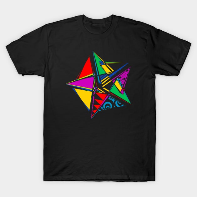 Data Art Maurer Rose | Abstract Funky Geometric Star Black T-Shirt by aRtVerse